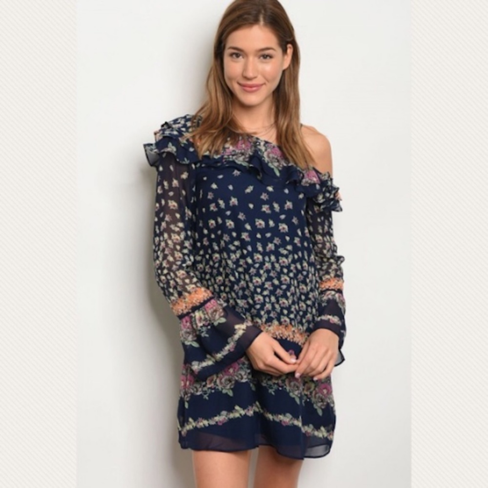 🆕 Long Sleeve Ruffle Printed Tunic Dress - Picture 2 of 3
